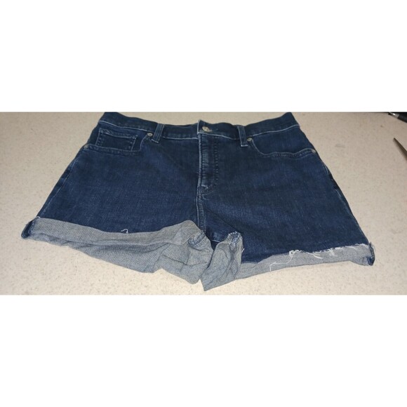 Express Denim Shorts Size 8 Blue Low Rise Shortie Rolled Hem Zip - Picture 1 of 4